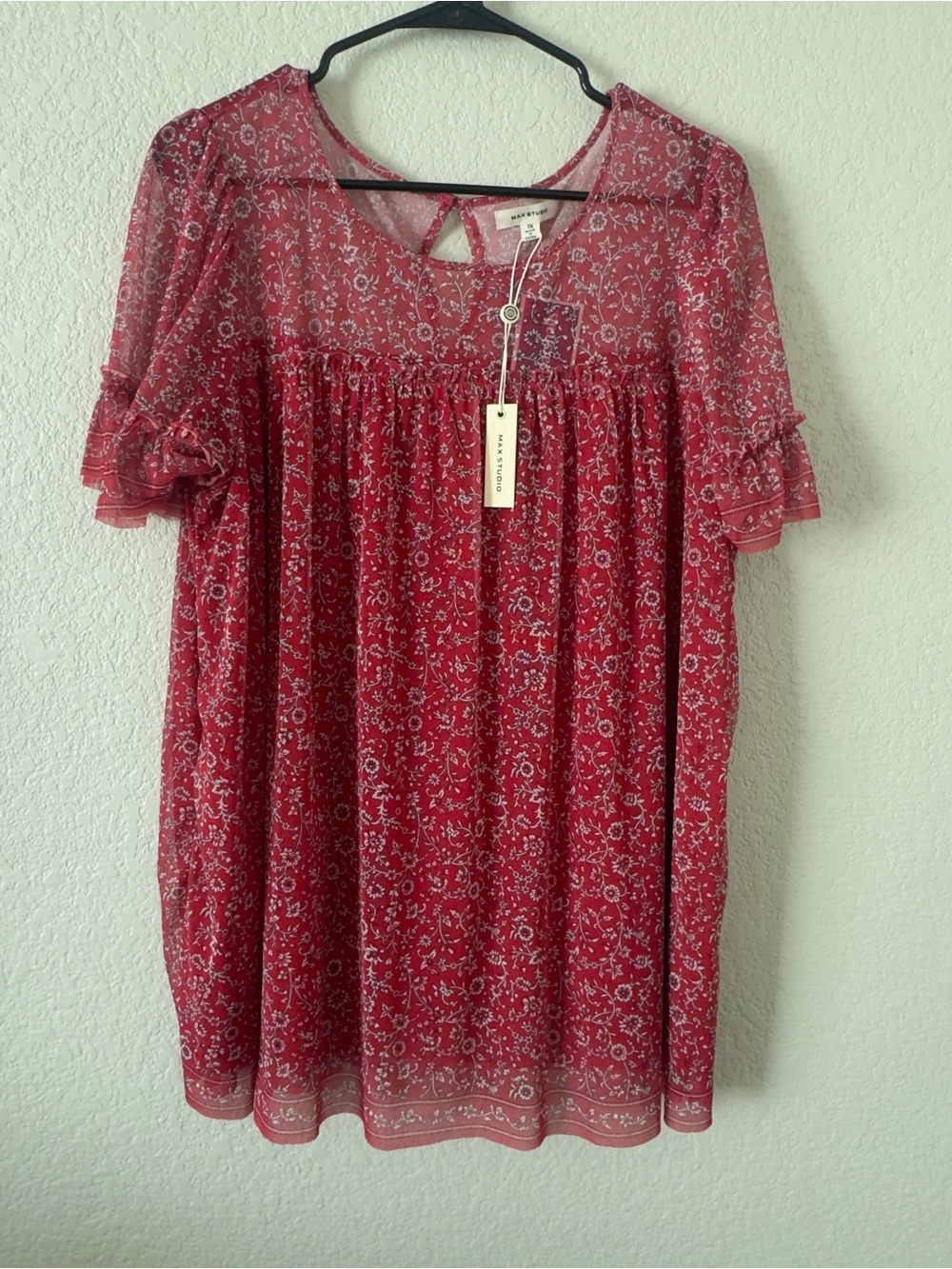 Max Studio  Red Floral Boho Blouse